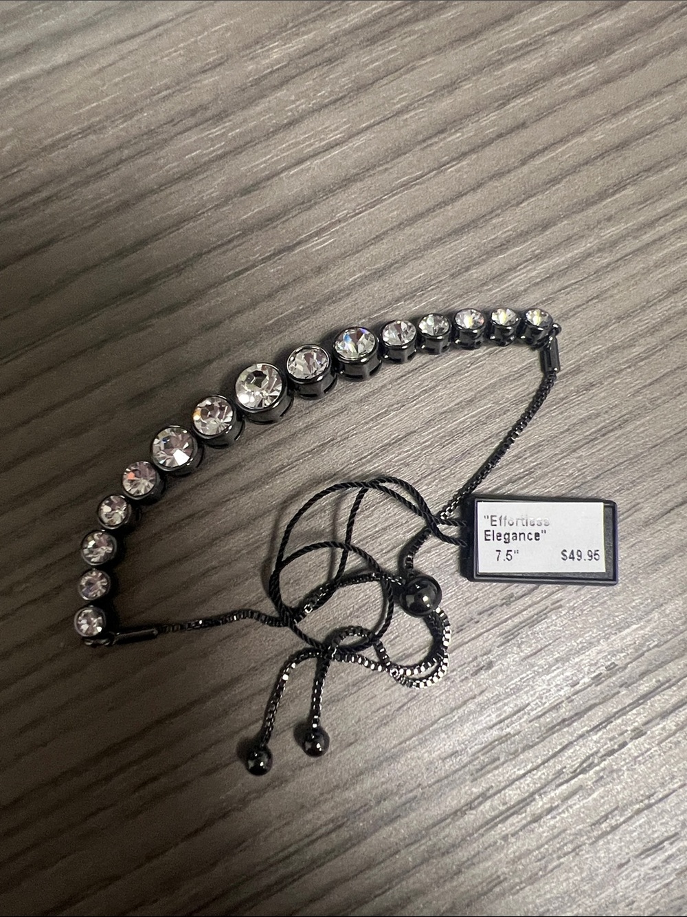 Gunmetal Crystal Slider Bracelet with Clear Stones